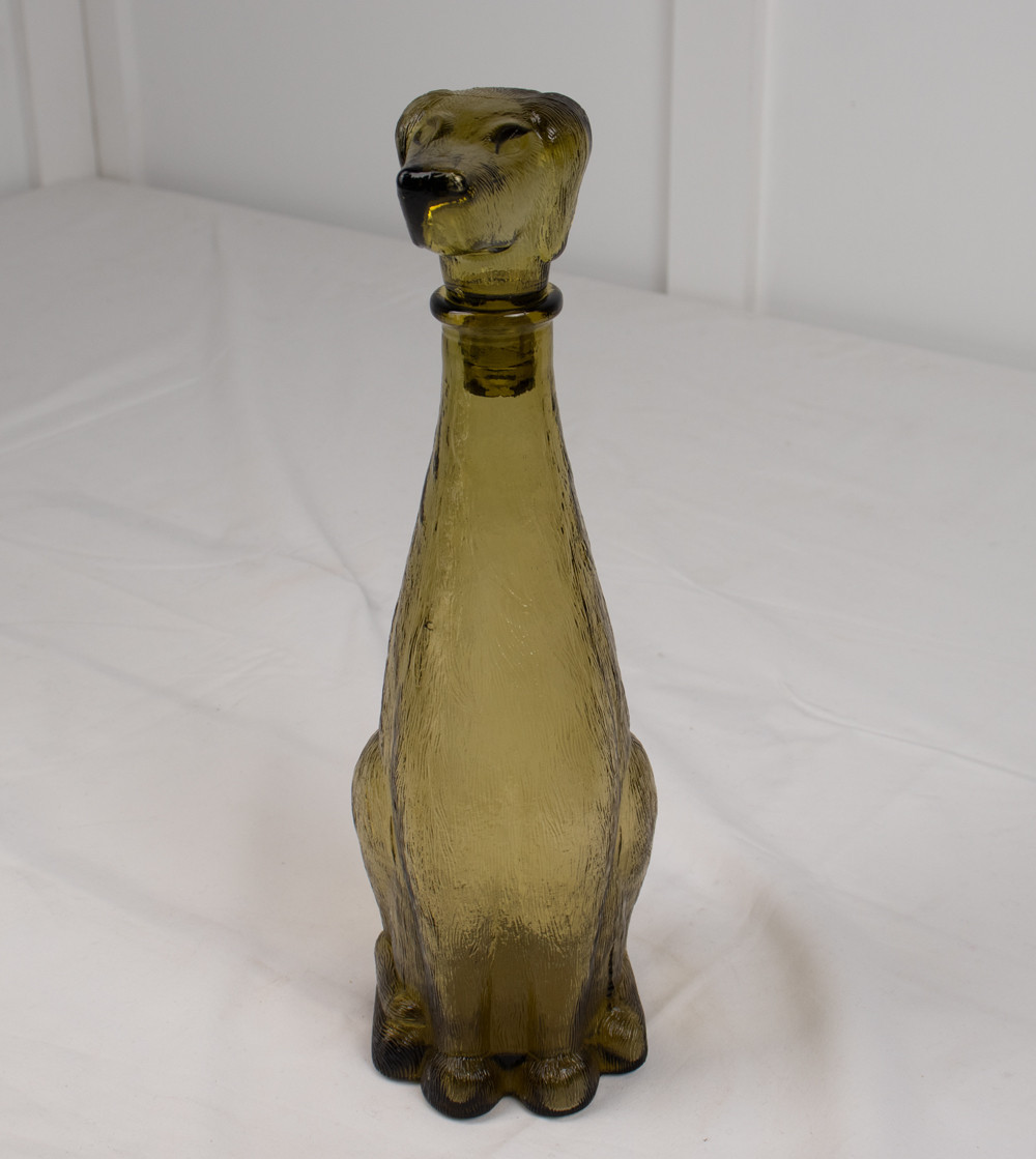 Green glass dog-shaped decanter
