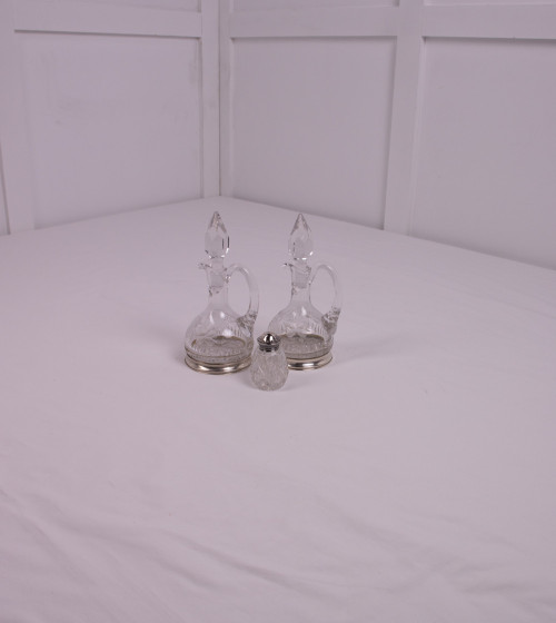 Aceitera cristal base plata (2u.) y salero