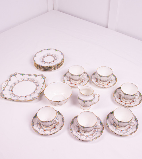 Servicio de té con puntos de colores (21 piezas)